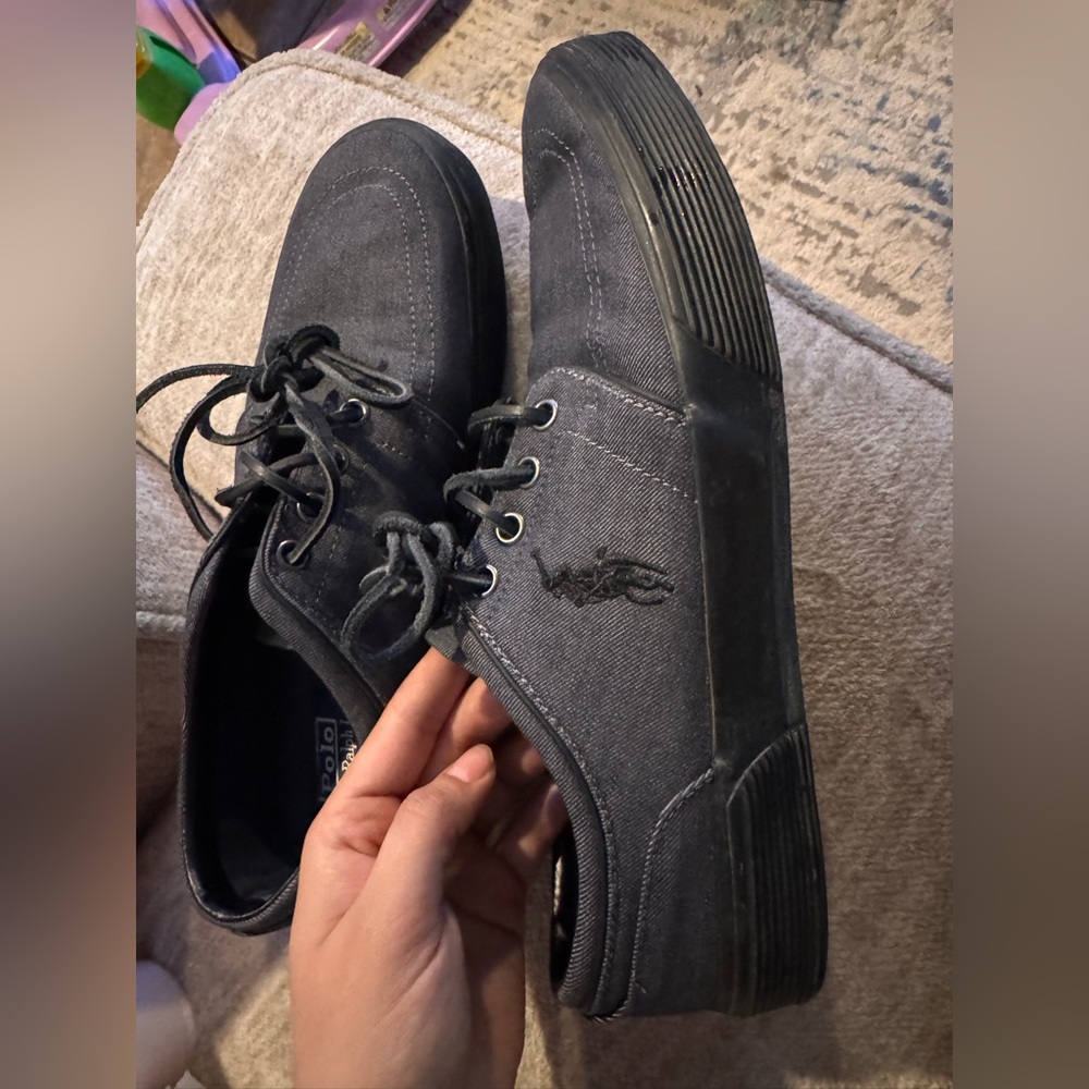 Polo by Ralph Lauren Men's Black Canvas Lace-Up Sneakers with Embroidered Pony